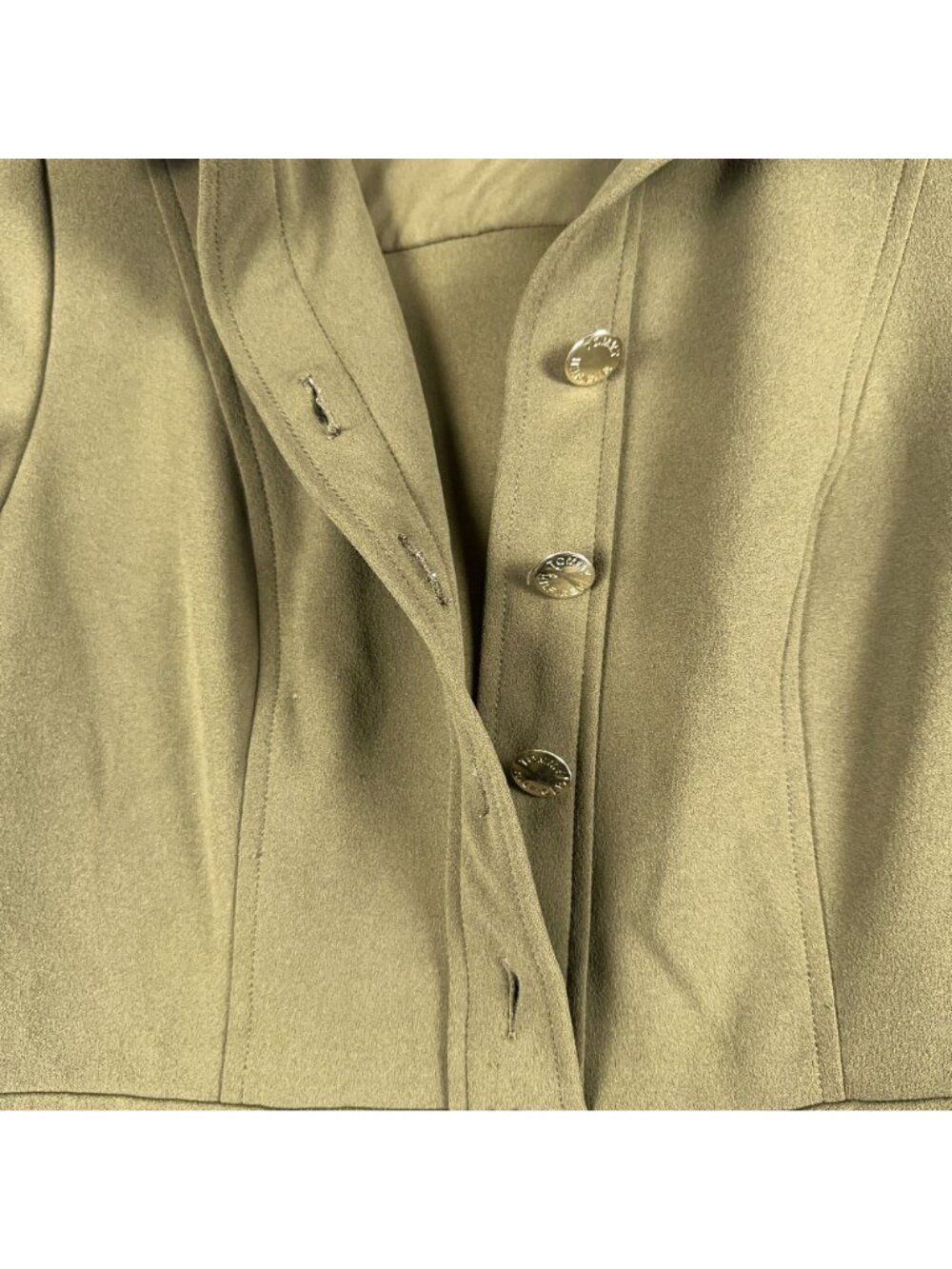 Tommy Hilfiger Shirt Dress Size 4 Olive Green Button Front Fit Flare Rolled Slee - Picture 5 of 10